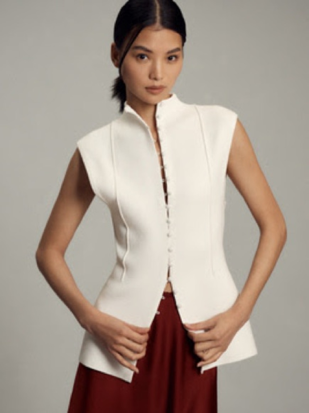 Pilcro Button-Front Sweater Vest Sleeveless Top White Small